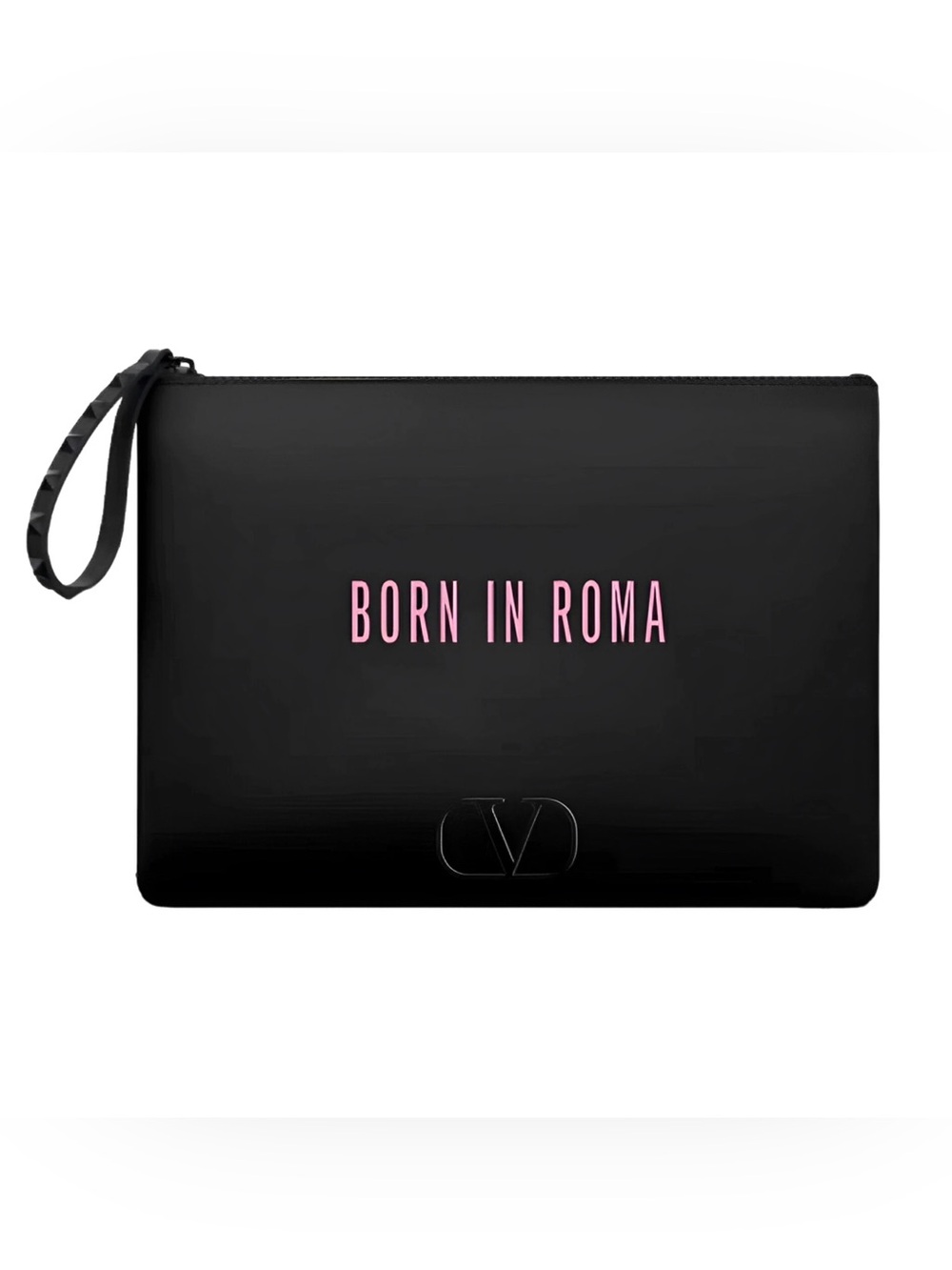 Valentino Born In Roma Black Pink Cosmetic Bag Fragrance Wristlet Pouch Clutch